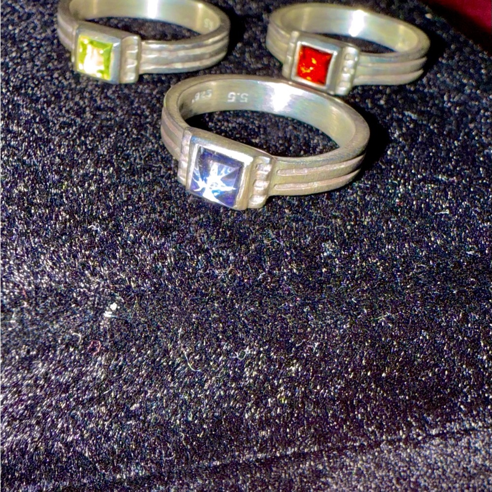 Vintage L. Jenks Silver Stack Rings with Center Gems - Sizes 5.5
